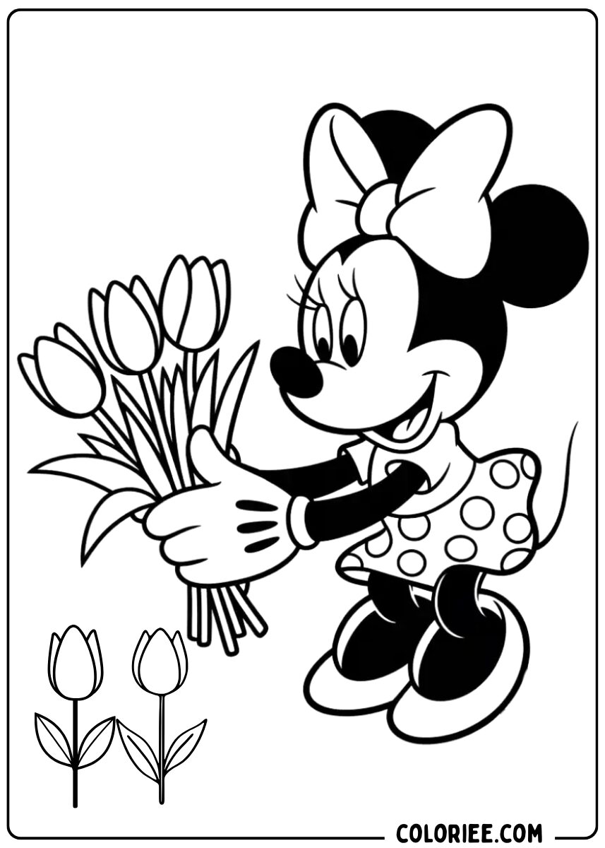 Coloriage Minnie et tulipes