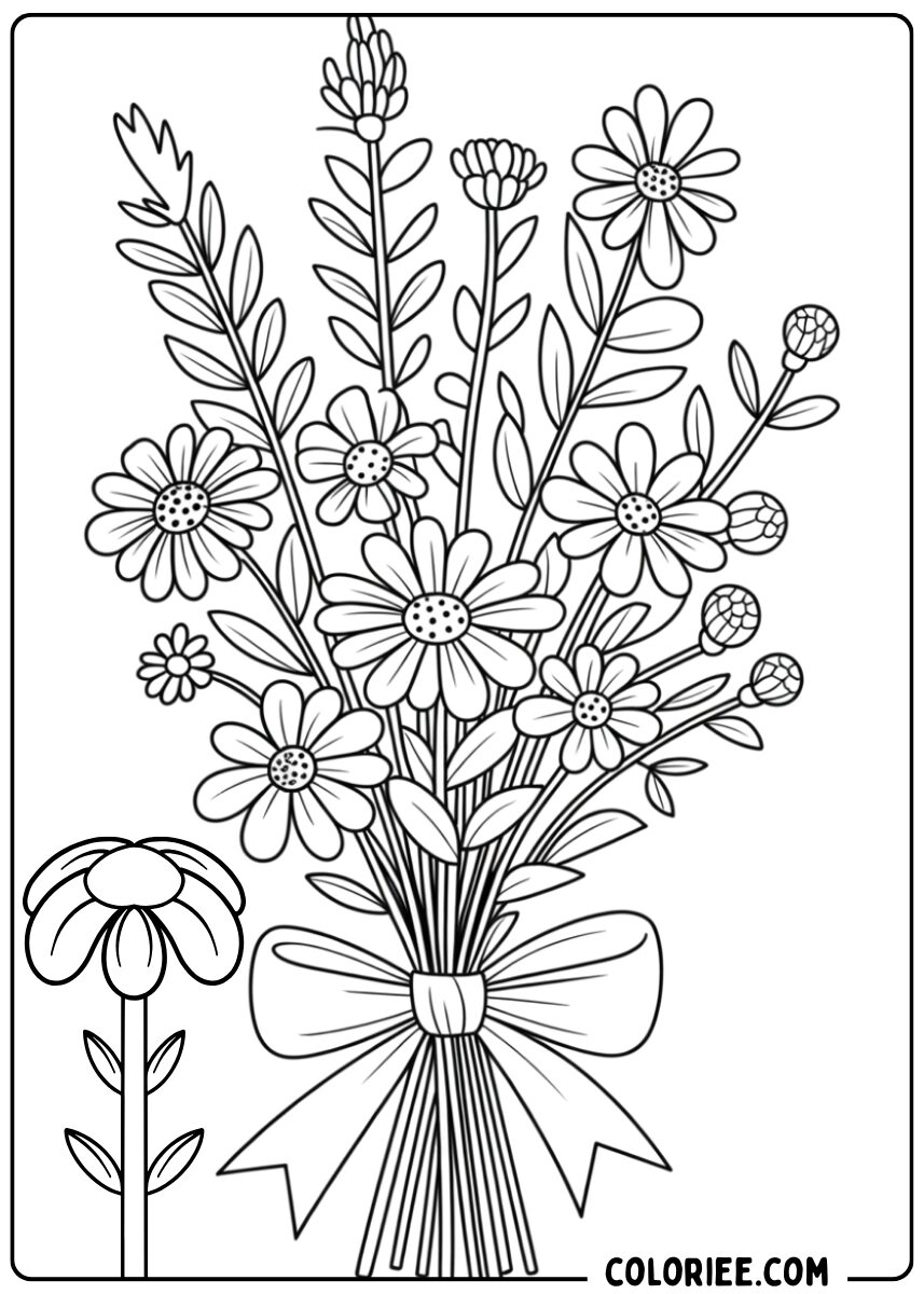 Coloriage bouquet de marguerites