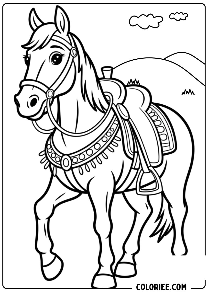 Coloriage cheval paré