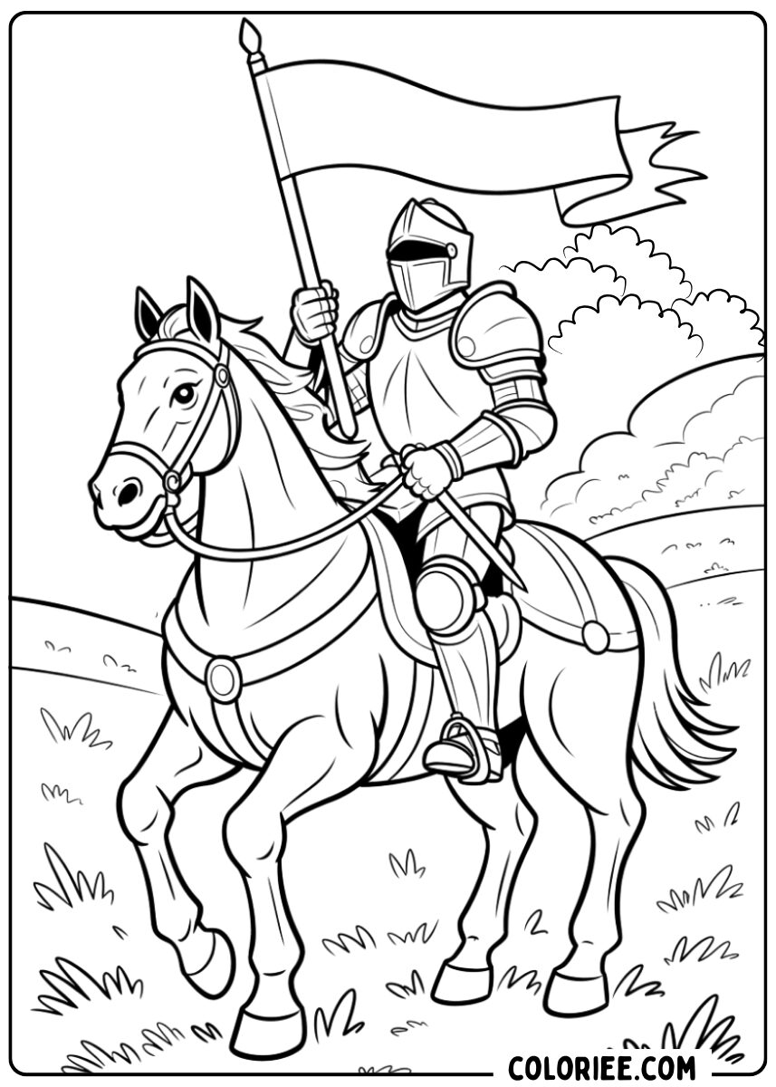 Coloriage chevalier à cheval