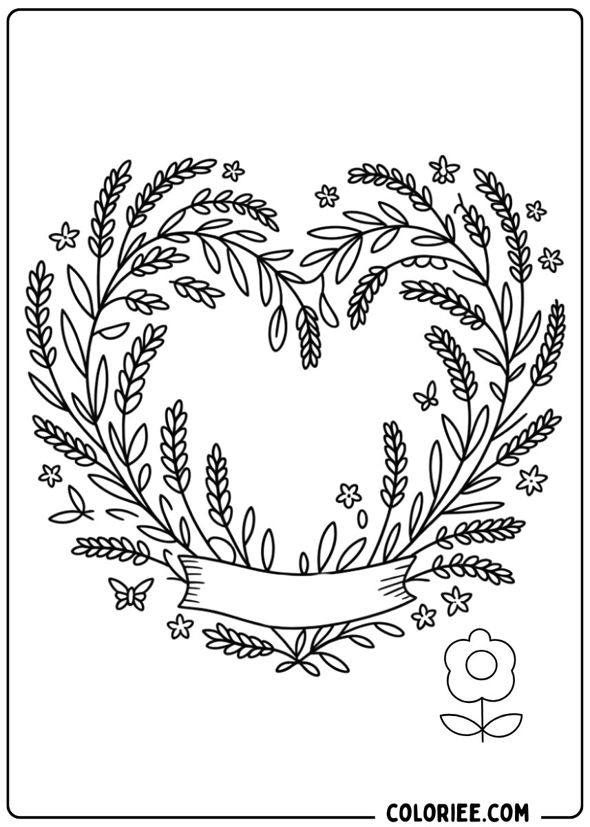 Coloriage couronne florale en cœur