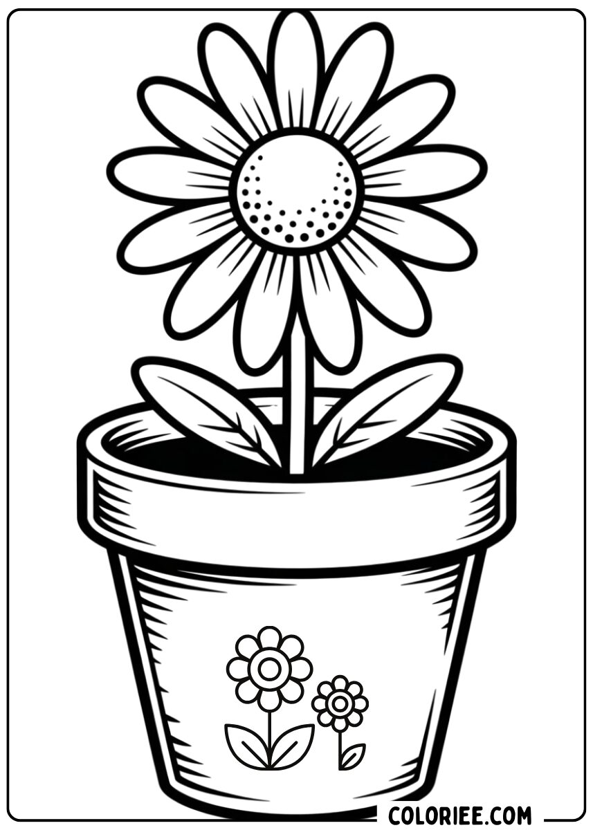 Coloriage fleur en pot