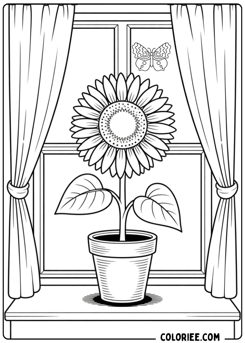 Coloriage tournesol à la fenêtre