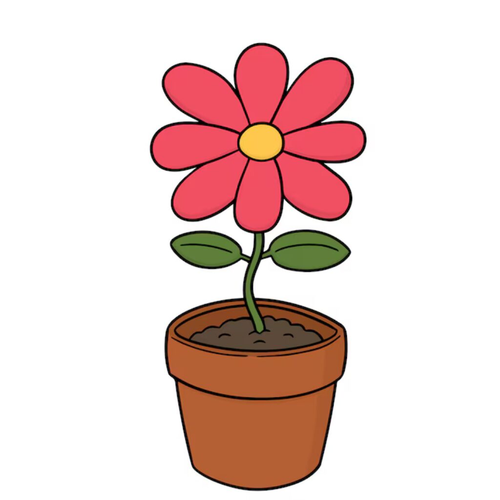 Dessin à colorier de la fleur en pot