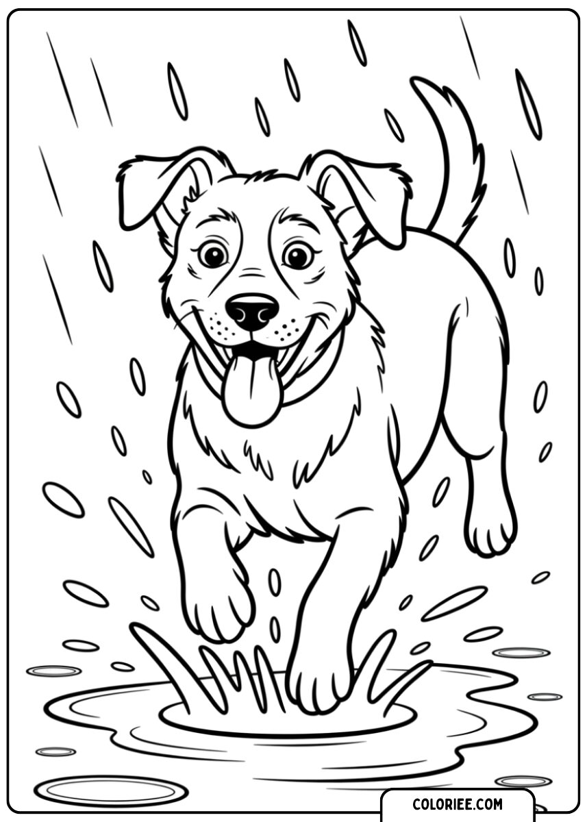 Chiot jouant sous la pluie