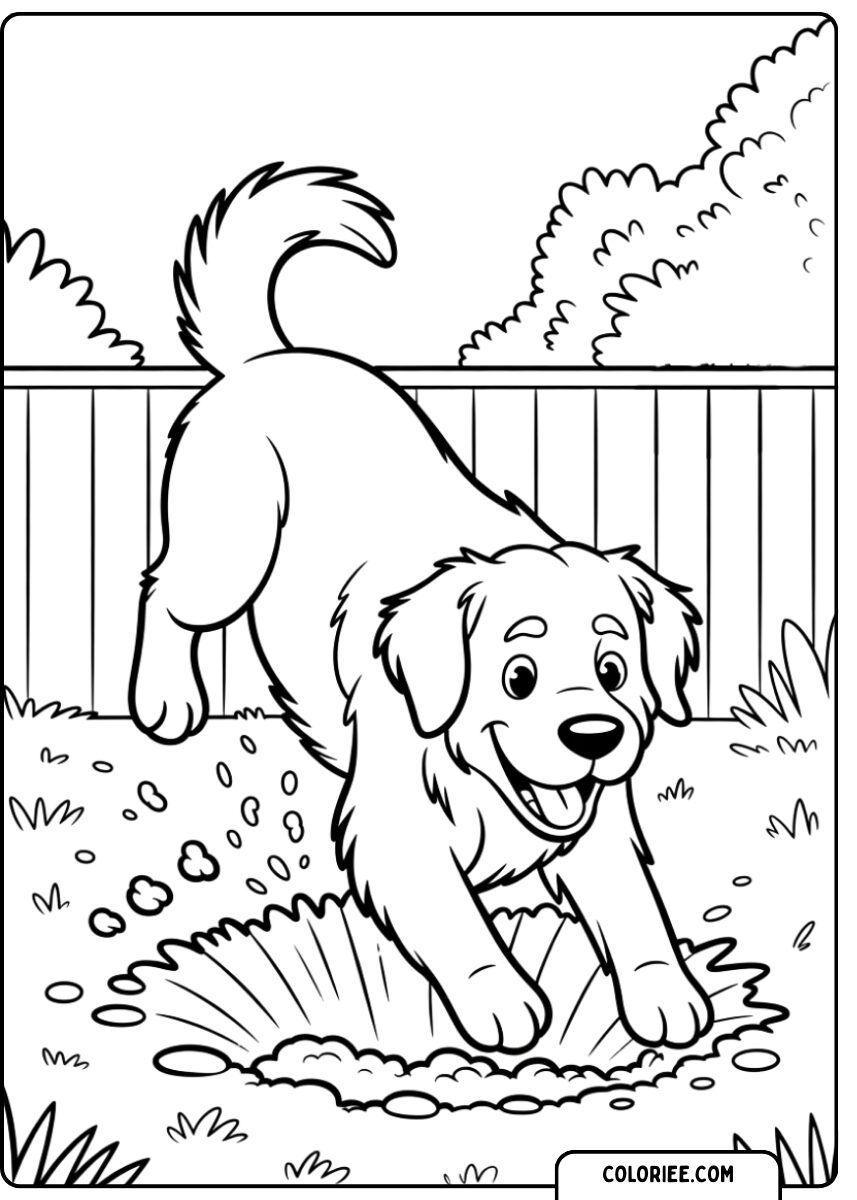 Chiot creusant dans le jardin