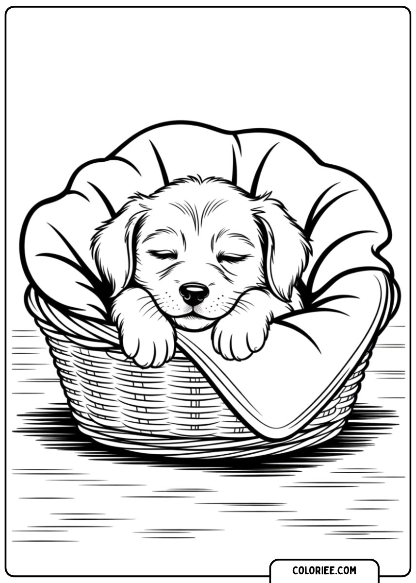 Chiot dormant dans un panier