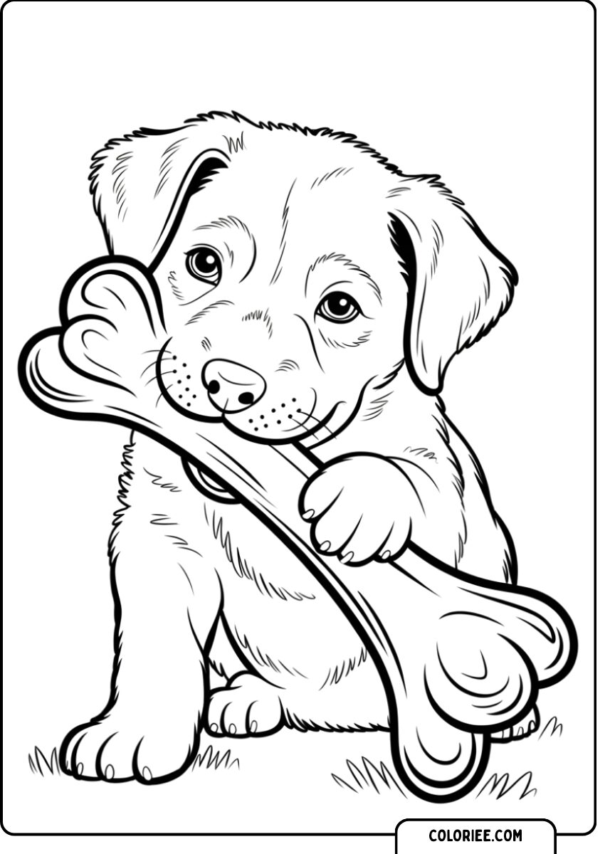 Chiot avec un gros os