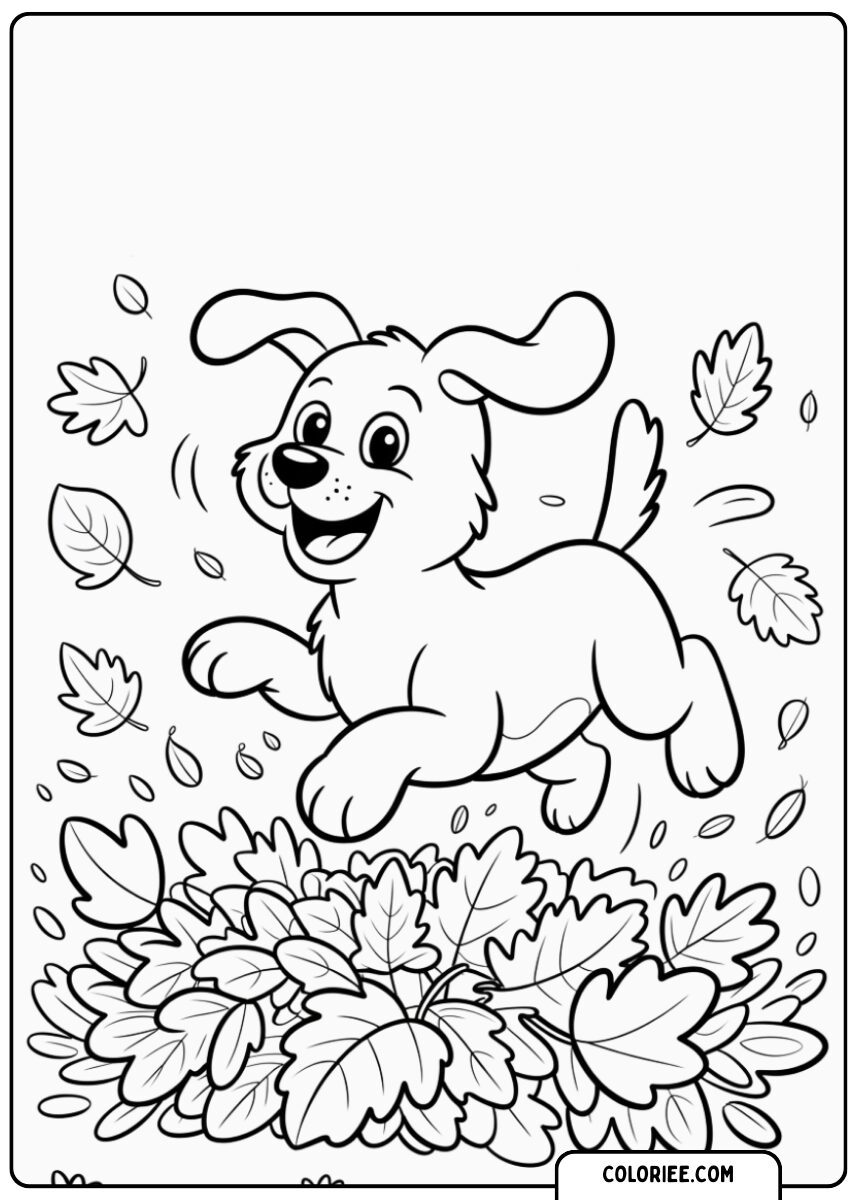 Chiot jouant dans les feuilles d’automne