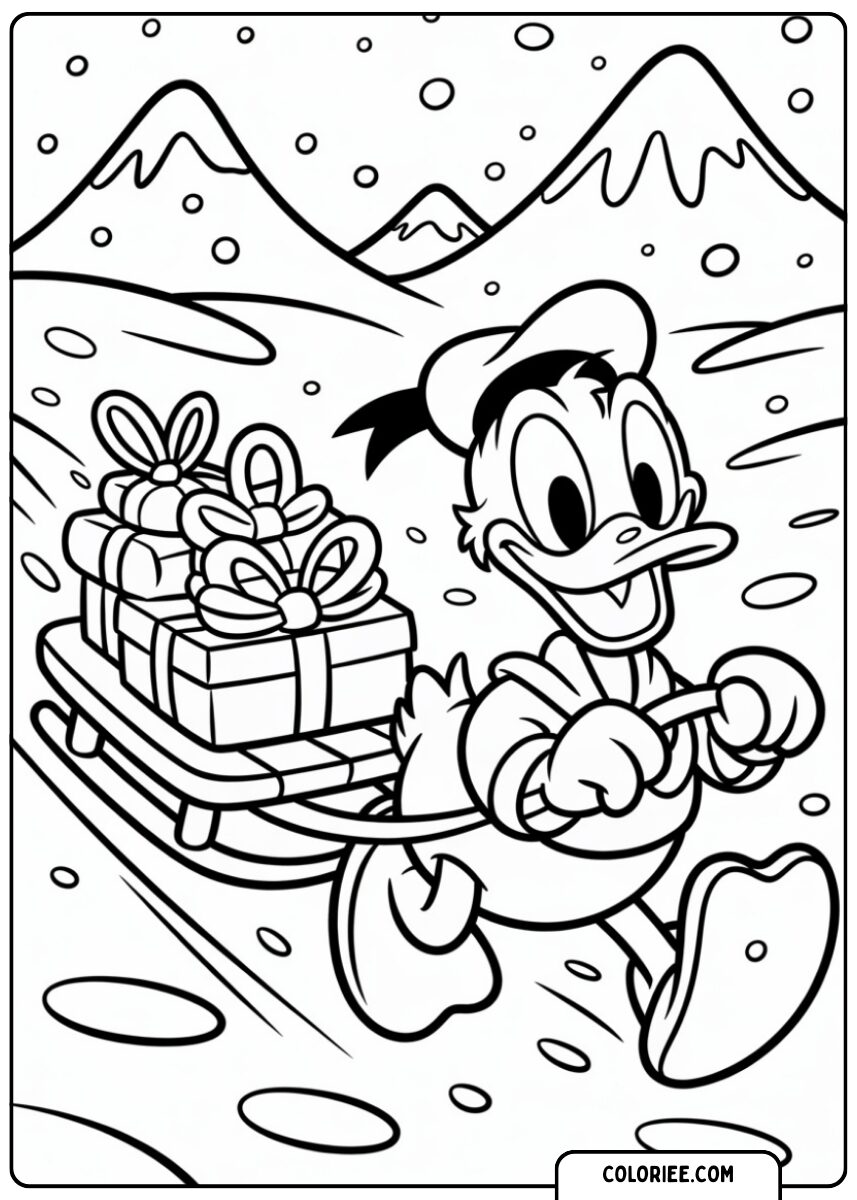 Donald le canard transporte des cadeaux.