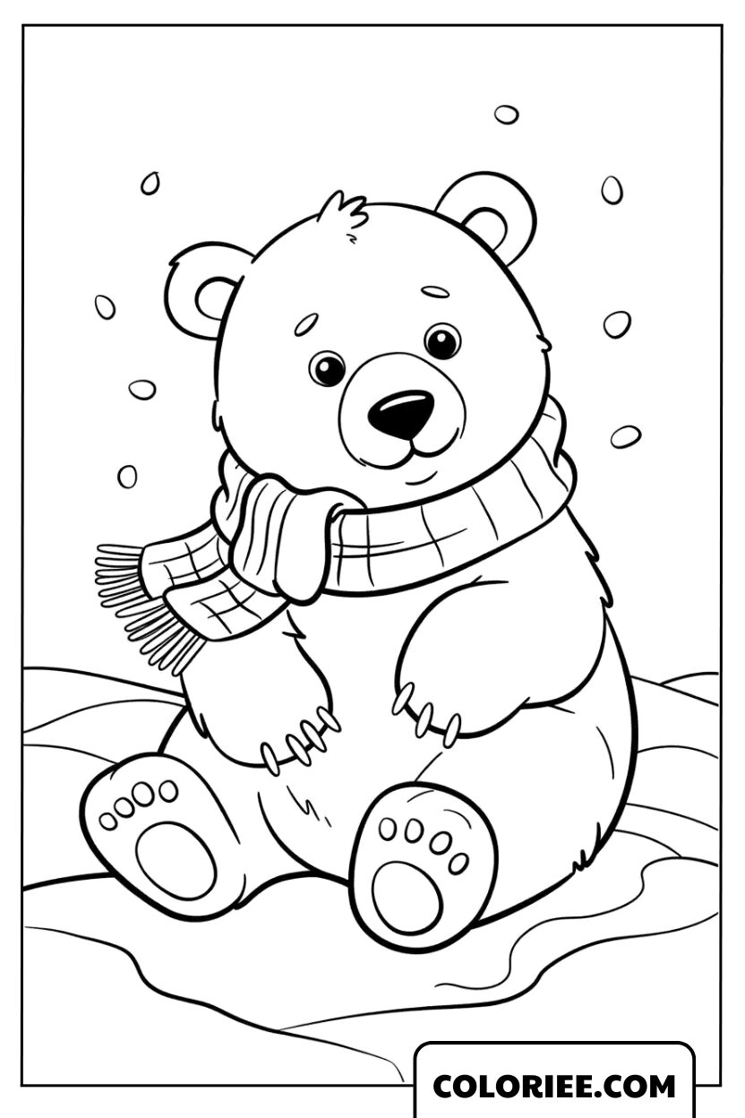 Ourson avec écharpe sous la neige