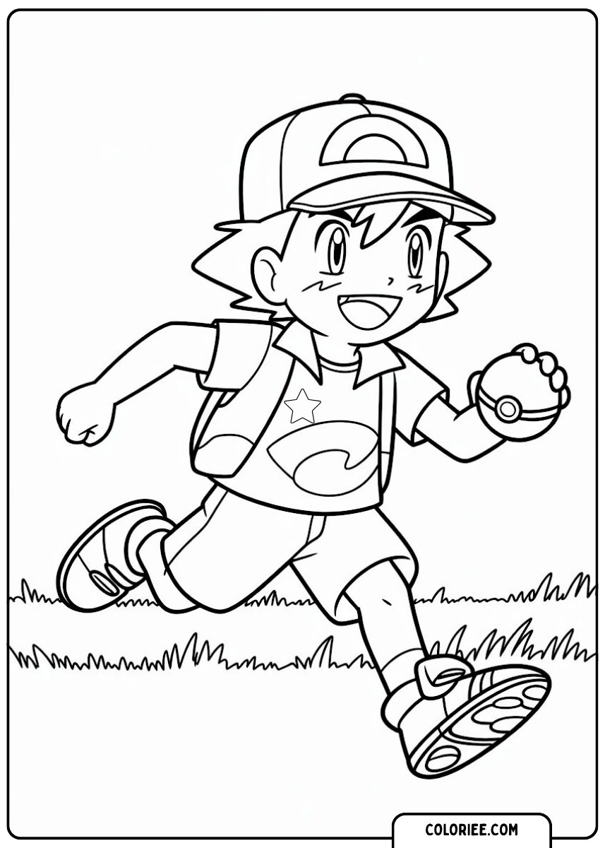 Jeune dresseur Pokémon – Page de coloriage manga