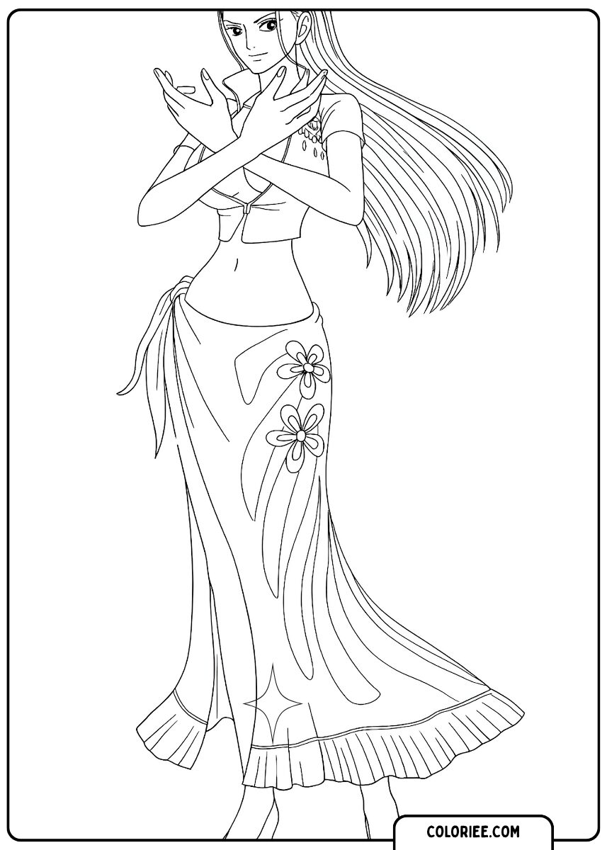 Femme élégante en tenue fleurie – Page de coloriage manga