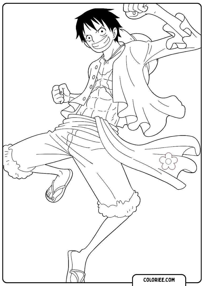 Luffy sautant de joie – Page de coloriage One Piece