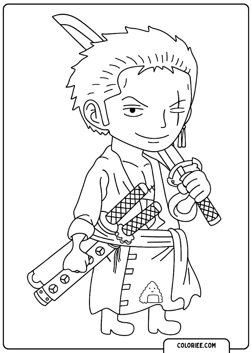 Zoro avec ses sabres – Coloriage One Piece