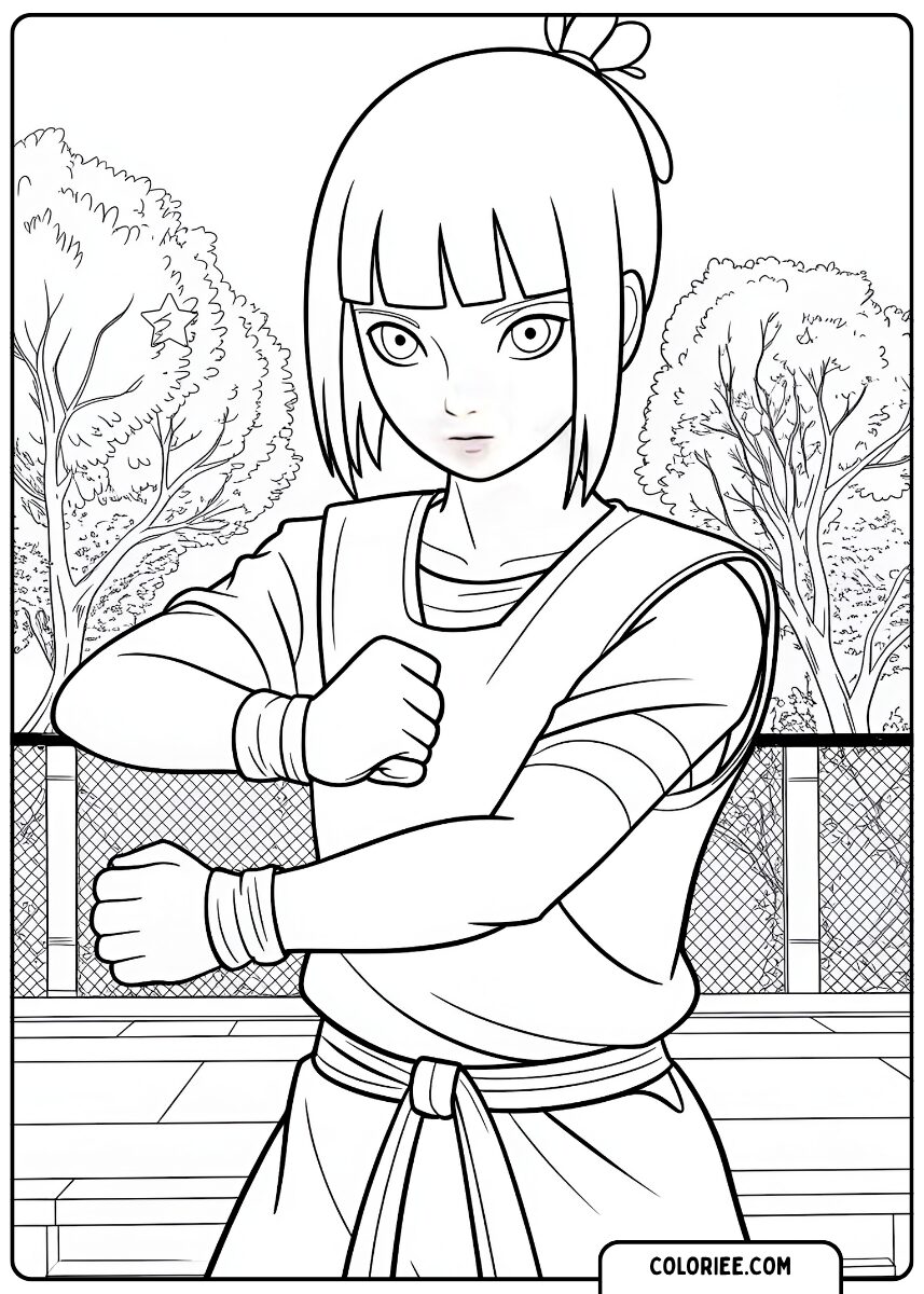 Fille ninja concentrée – Coloriage manga d’entraînement