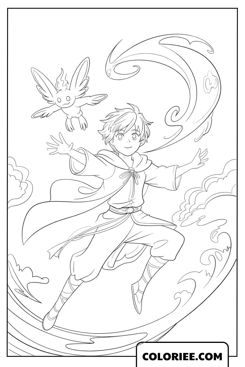 Jeune mage dans le tourbillon magique