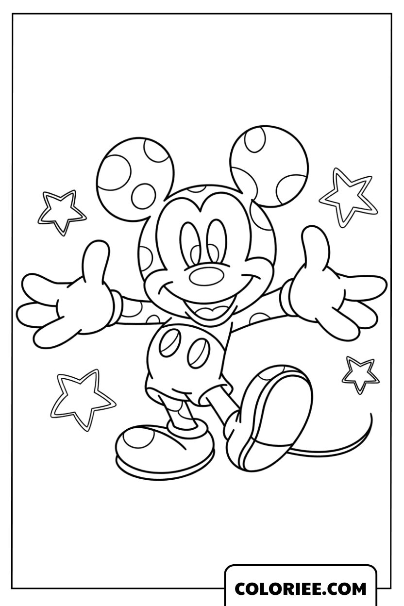 Mickey Mouse joyeux parmi les étoiles
