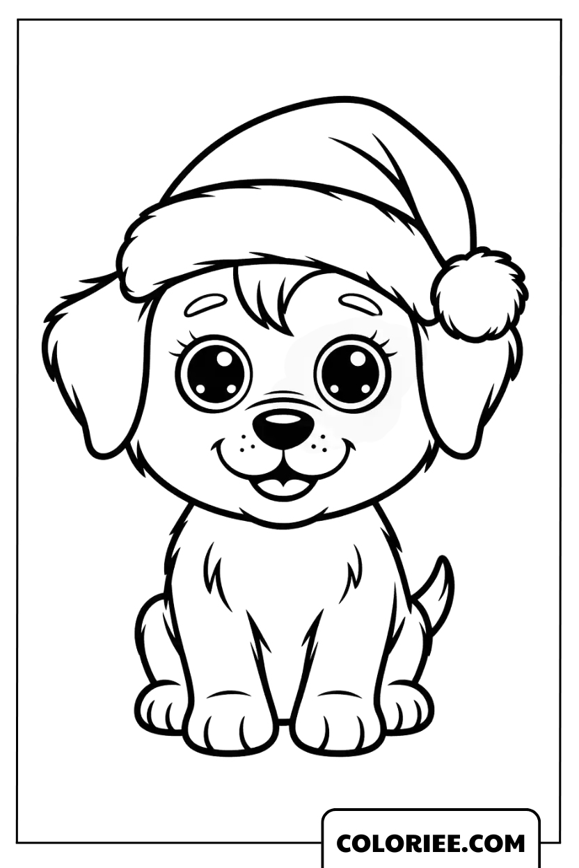 Adorable chiot de Noël avec son bonnet de Santa