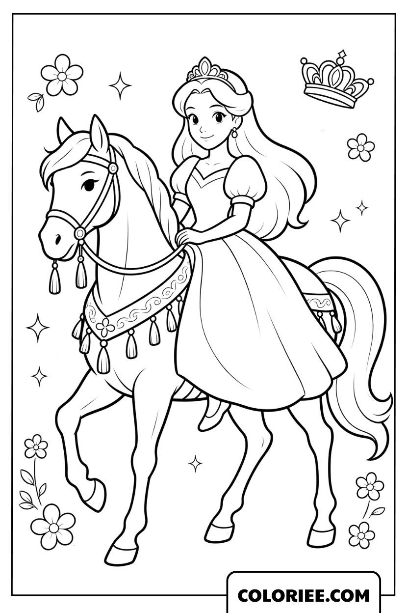 Coloriage Cheval princesse à cheval royal