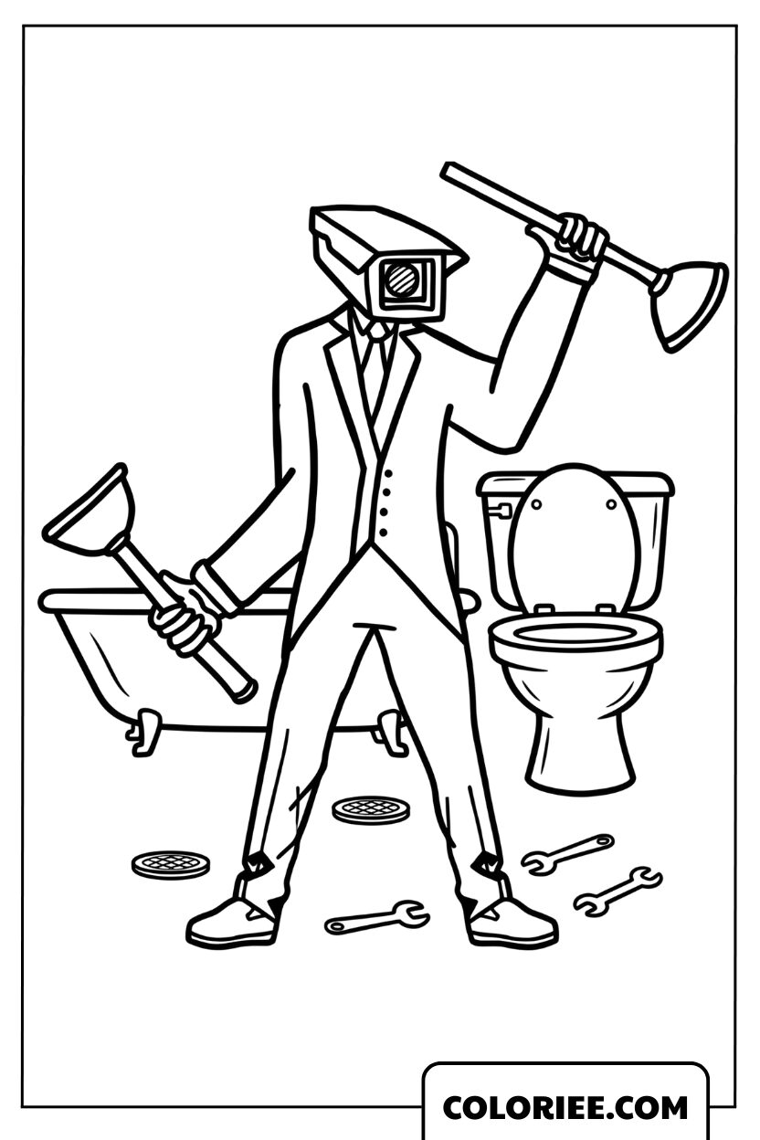 Coloriage Skibidi Toilet Chasseur de Toilettes