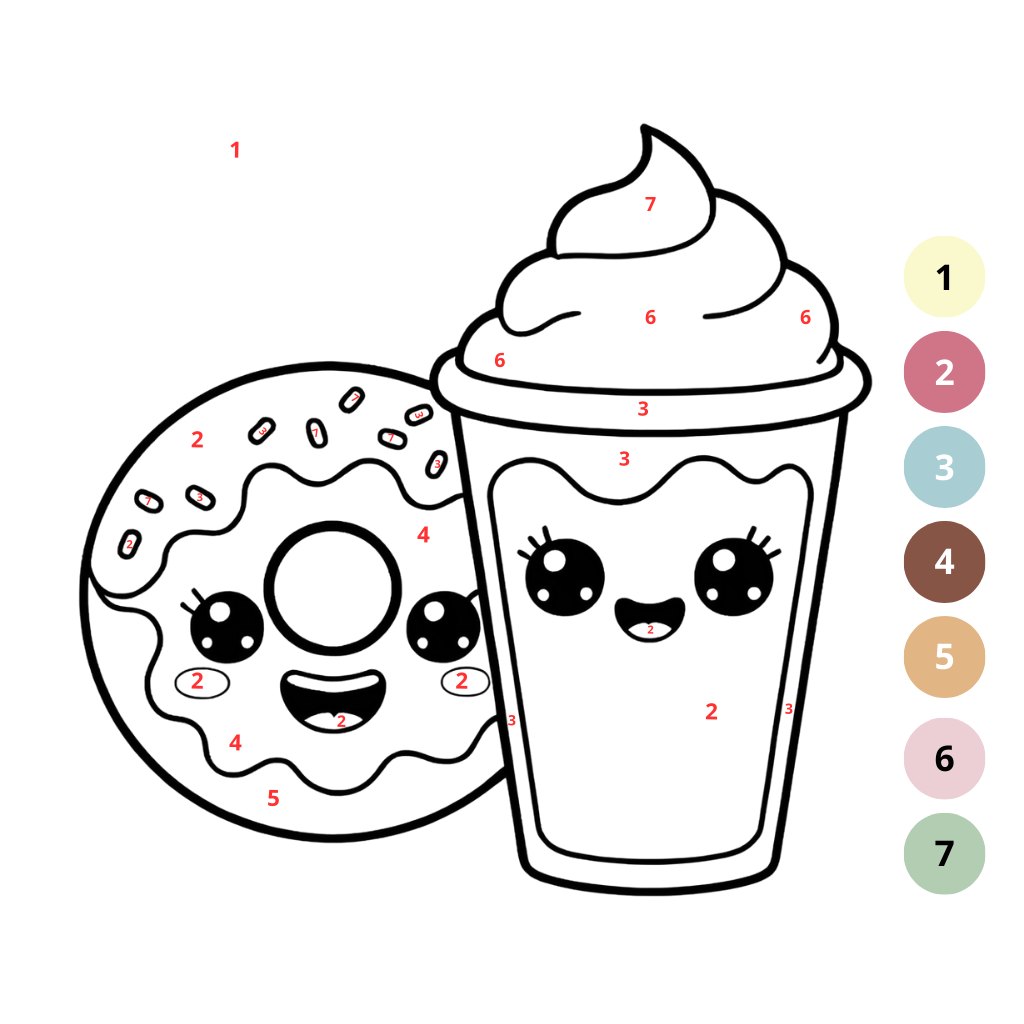 Coloriage nourriture kawaii par numéros (2)