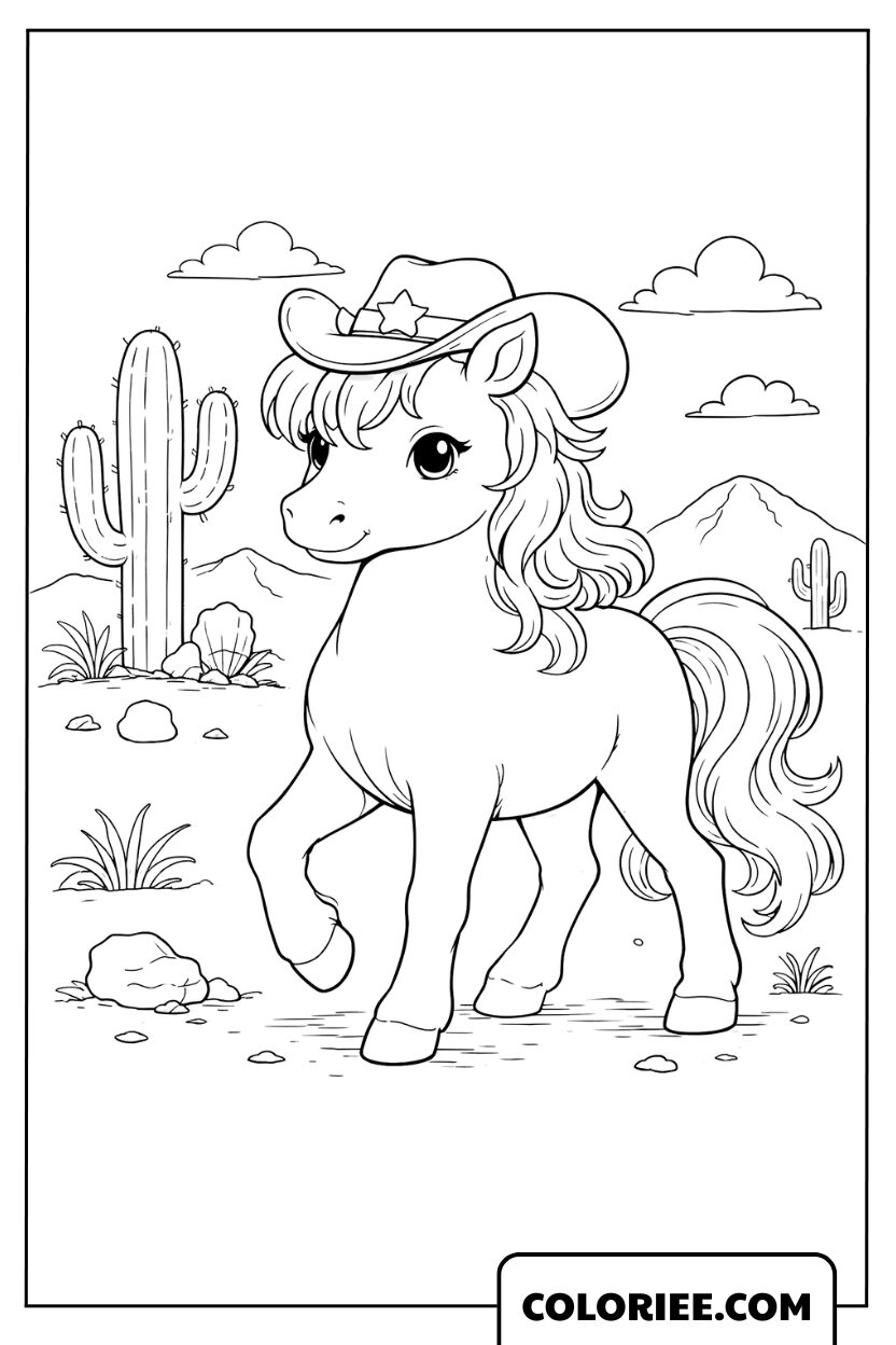 Dessin Cheval mignon dans le désert