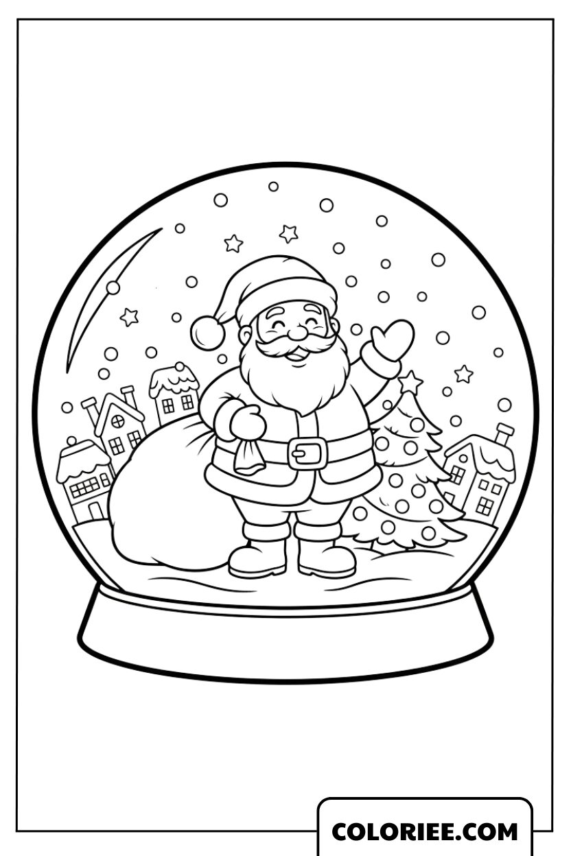 Dessin Père Noël dans une boule à neige magique