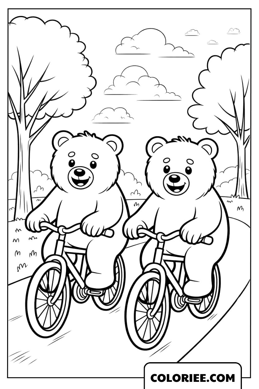 Deux ours malicieux en balade à vélo