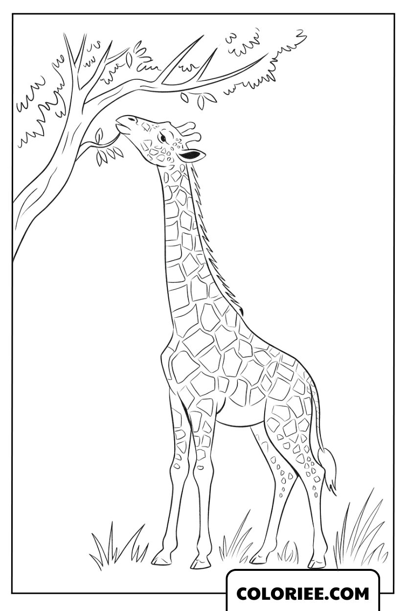 La girafe élégante croque les feuilles tendres