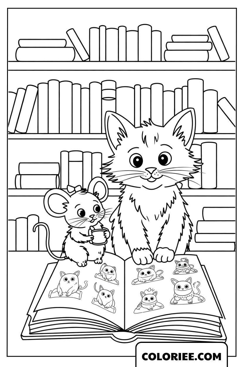 Le chat et la souris érudits explorent le monde des livres