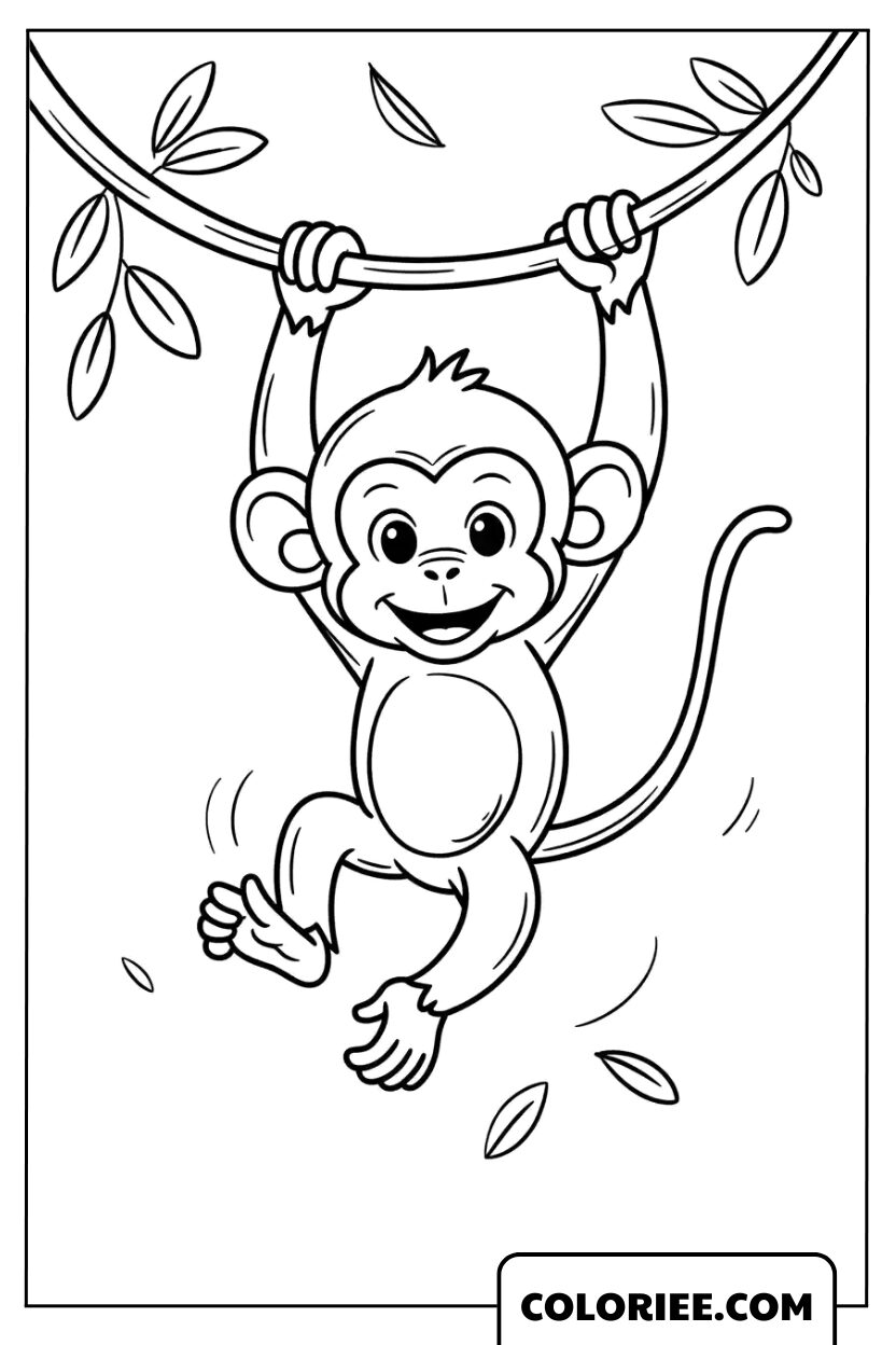 Le petit singe malicieux se balance dans la jungle