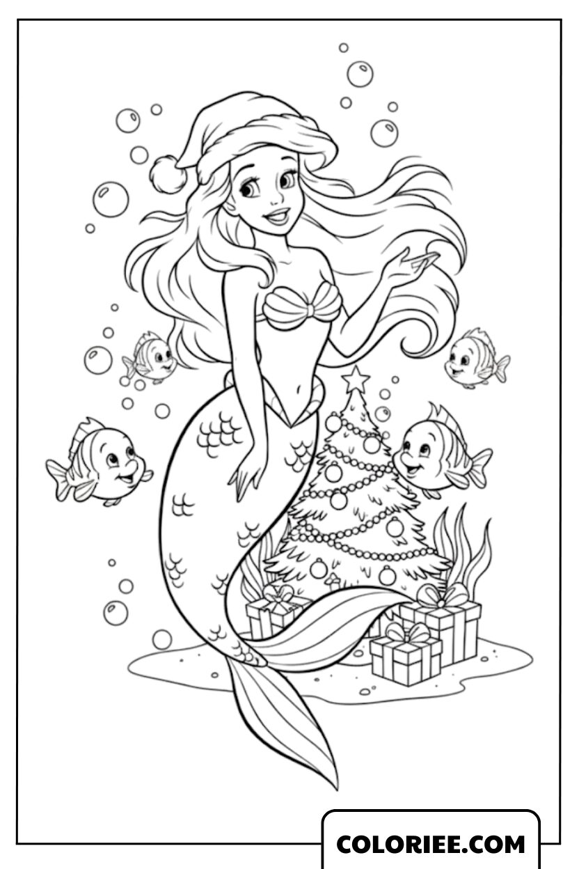 Sirène de Noël scintillante sous la mer