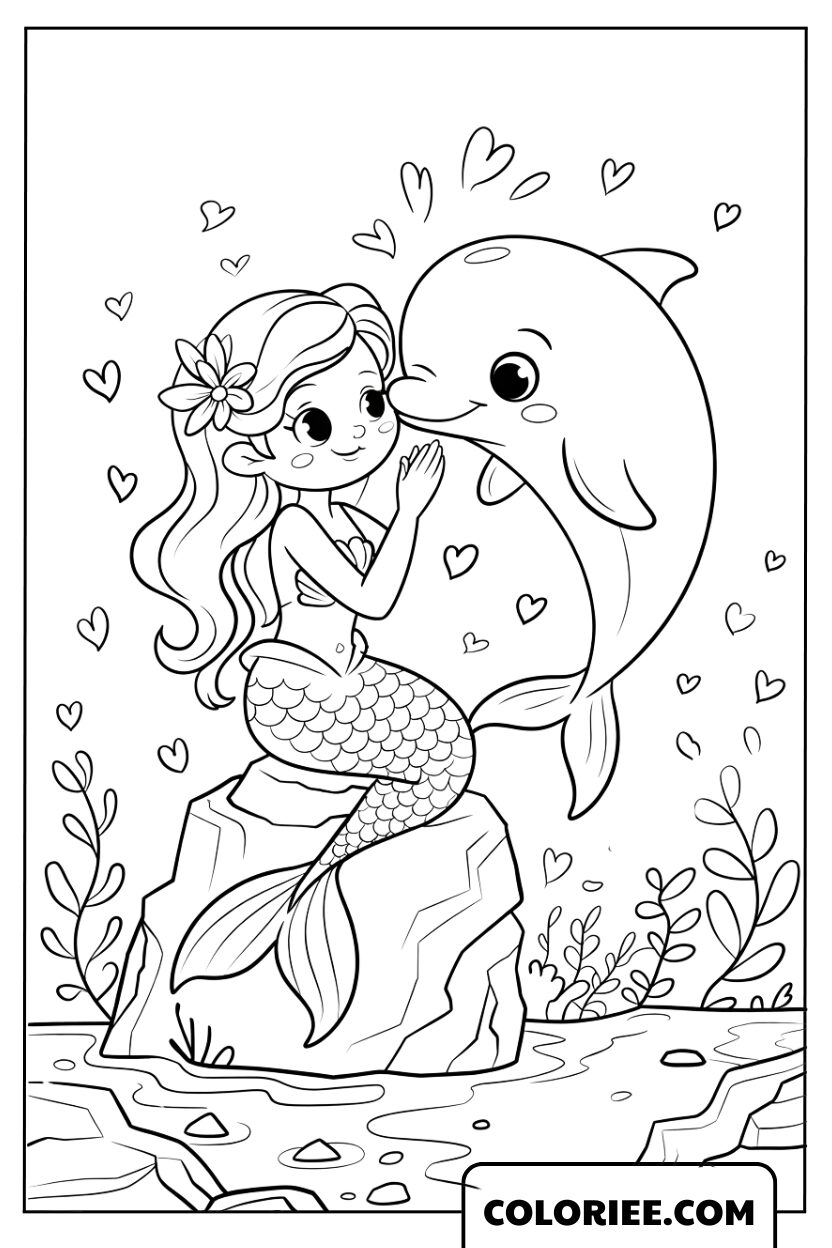 Sirène jouant avec un dauphin adorable