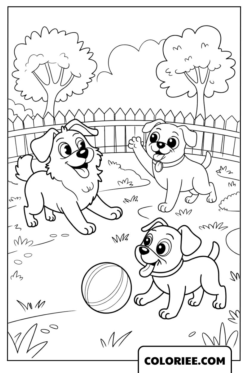 Trois chiots s’amusant dans le jardin