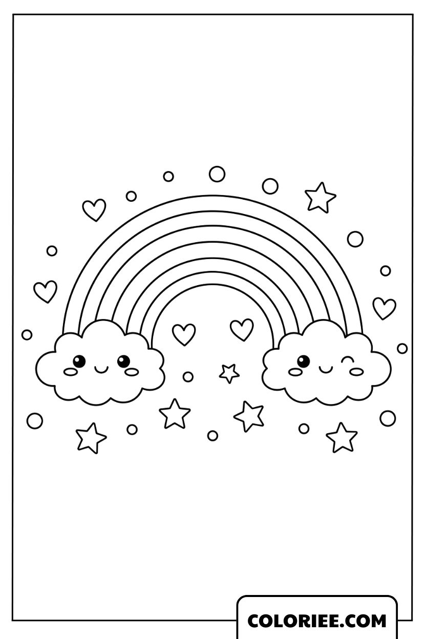 Arc-en-ciel adorable parmi les étoiles scintillantes