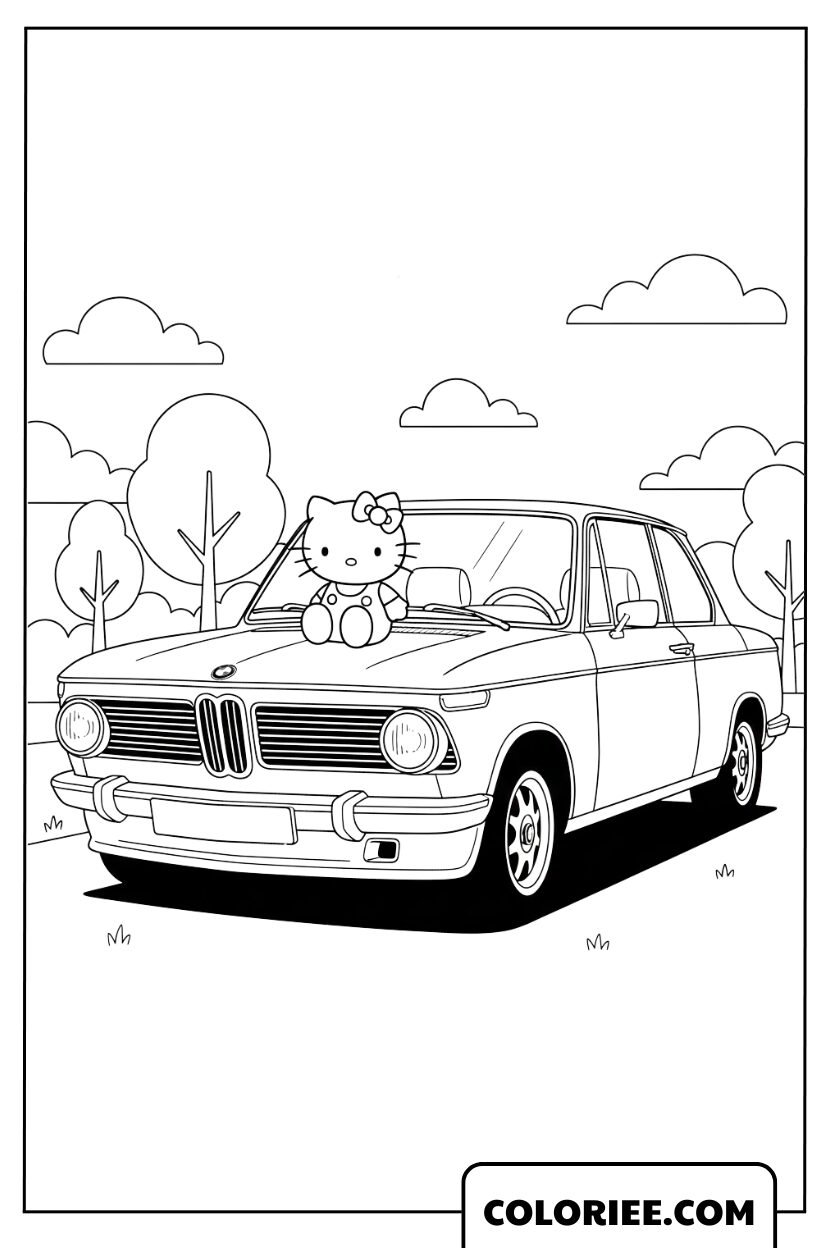BMW adorable en balade avec un petit Hello Kitty
