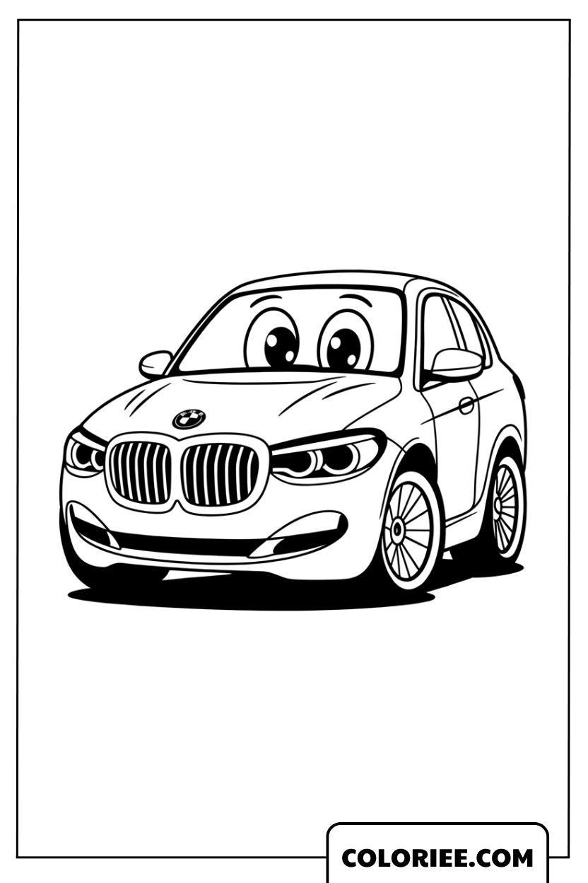 BMW cartoon adorable au sourire amical