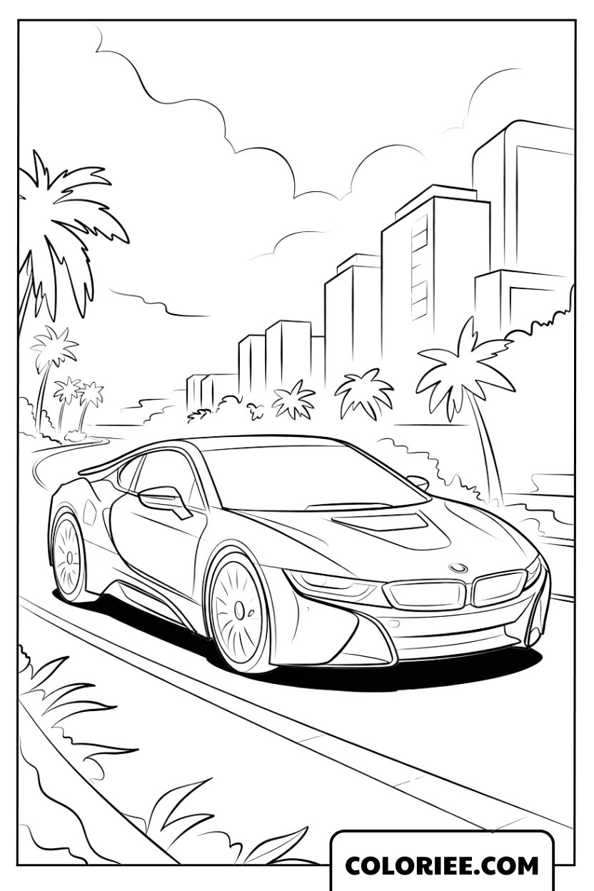 BMW sportive traversant la ville animée