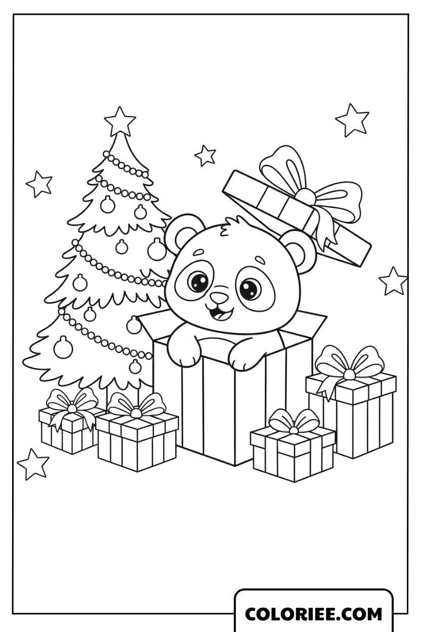 Bébé panda célébrant Noël près du sapin
