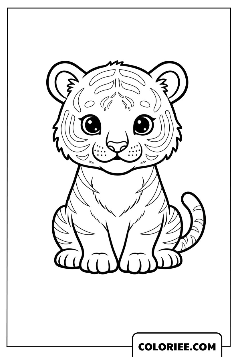 Bébé tigre assis avec un regard attendrissant