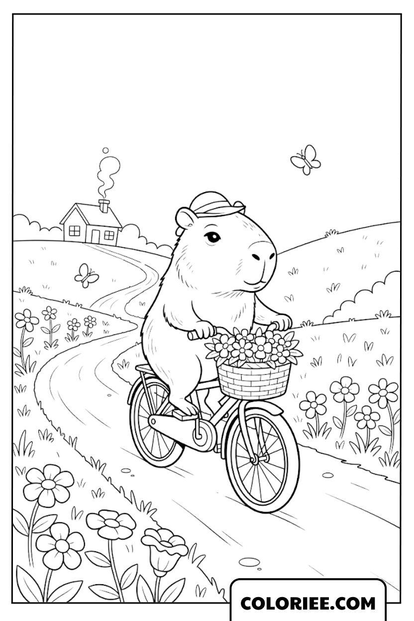 Capybara à vélo dans la campagne