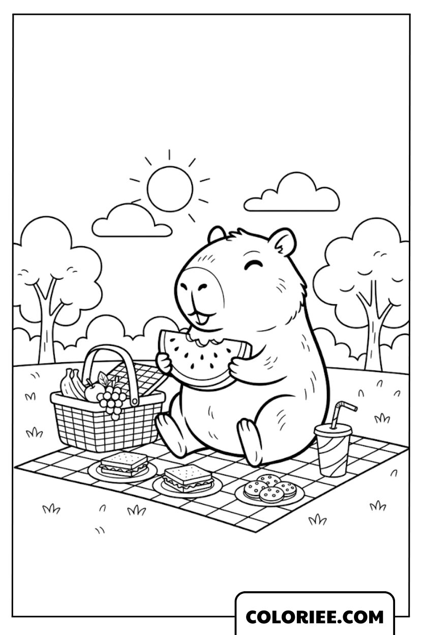 Capybara en pique-nique sous le soleil