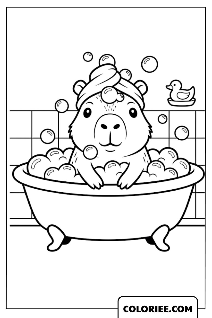 Capybara qui se détend dans un bain moussant
