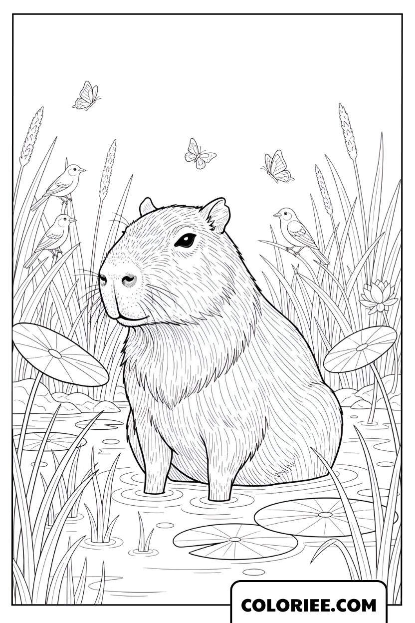 Capybara réaliste au milieu des herbes