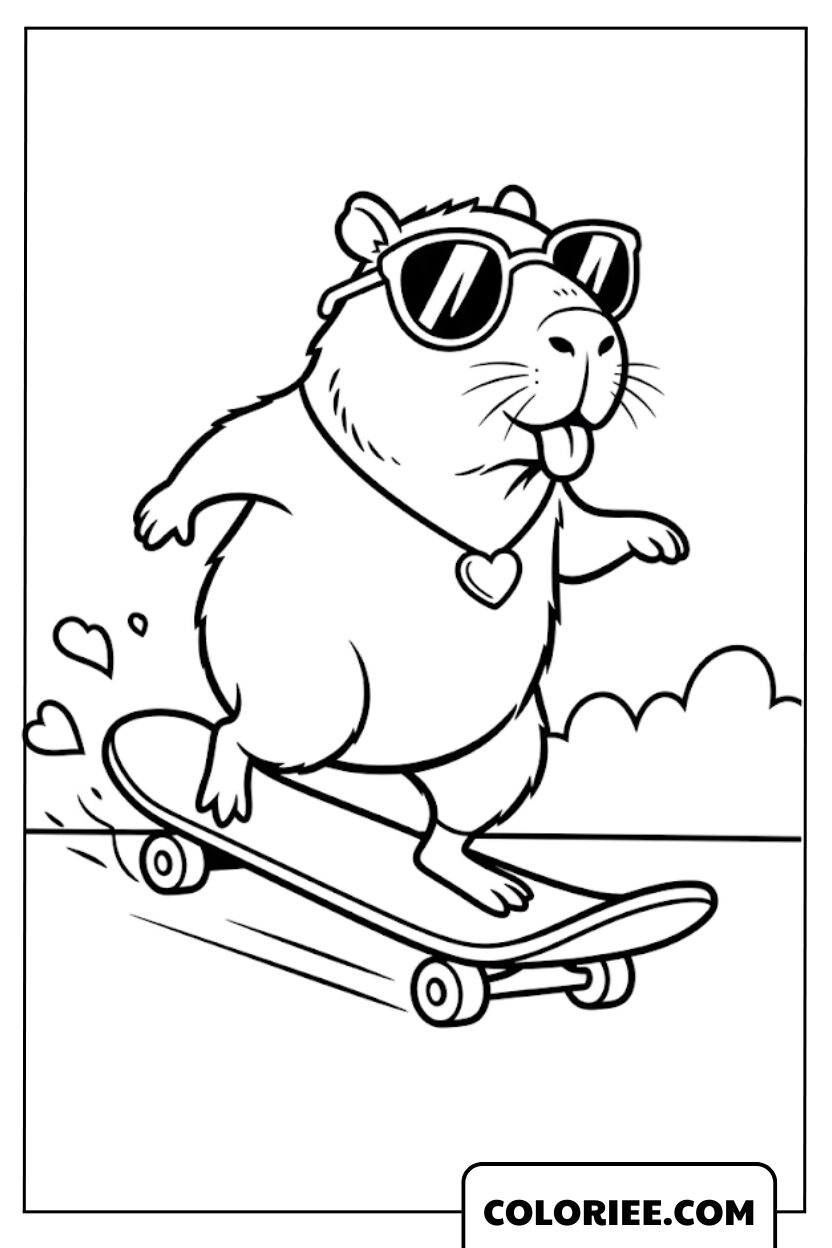 Capybara skateboarder au style cool