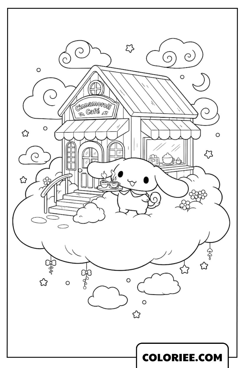 Cinnamoroll au café dans les nuages