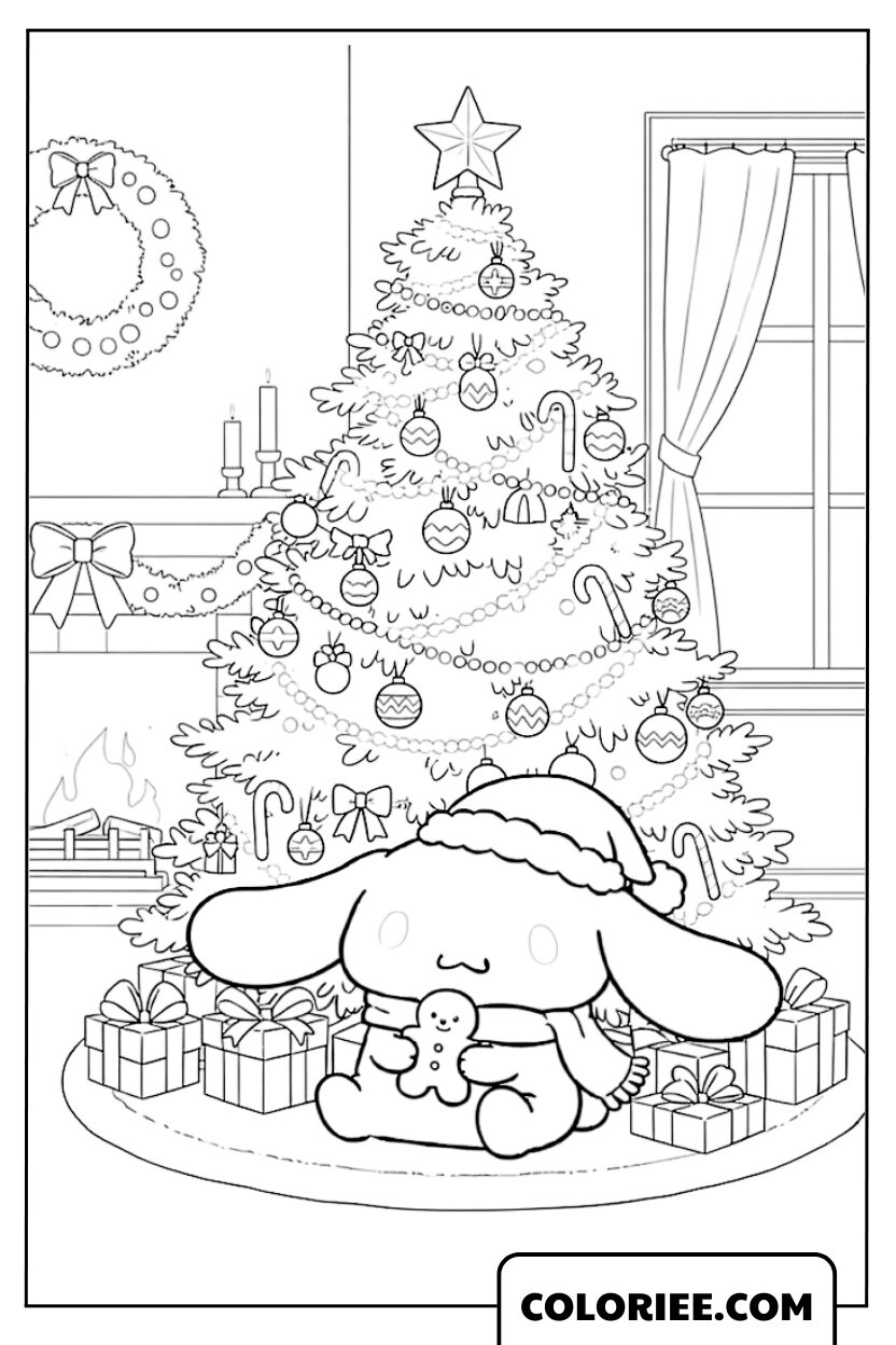 Cinnamoroll dort paisiblement près du sapin de Noël