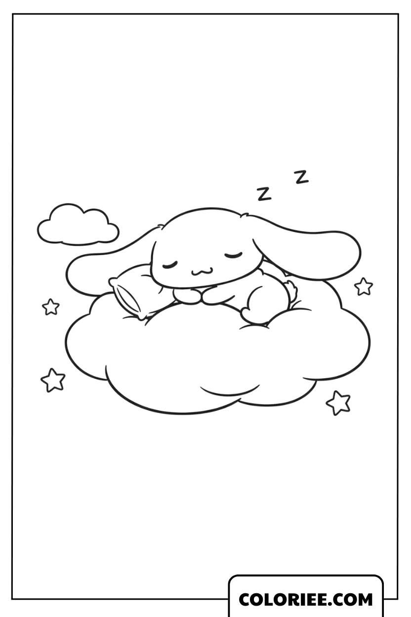 Cinnamoroll dort paisiblement sur un nuage doux