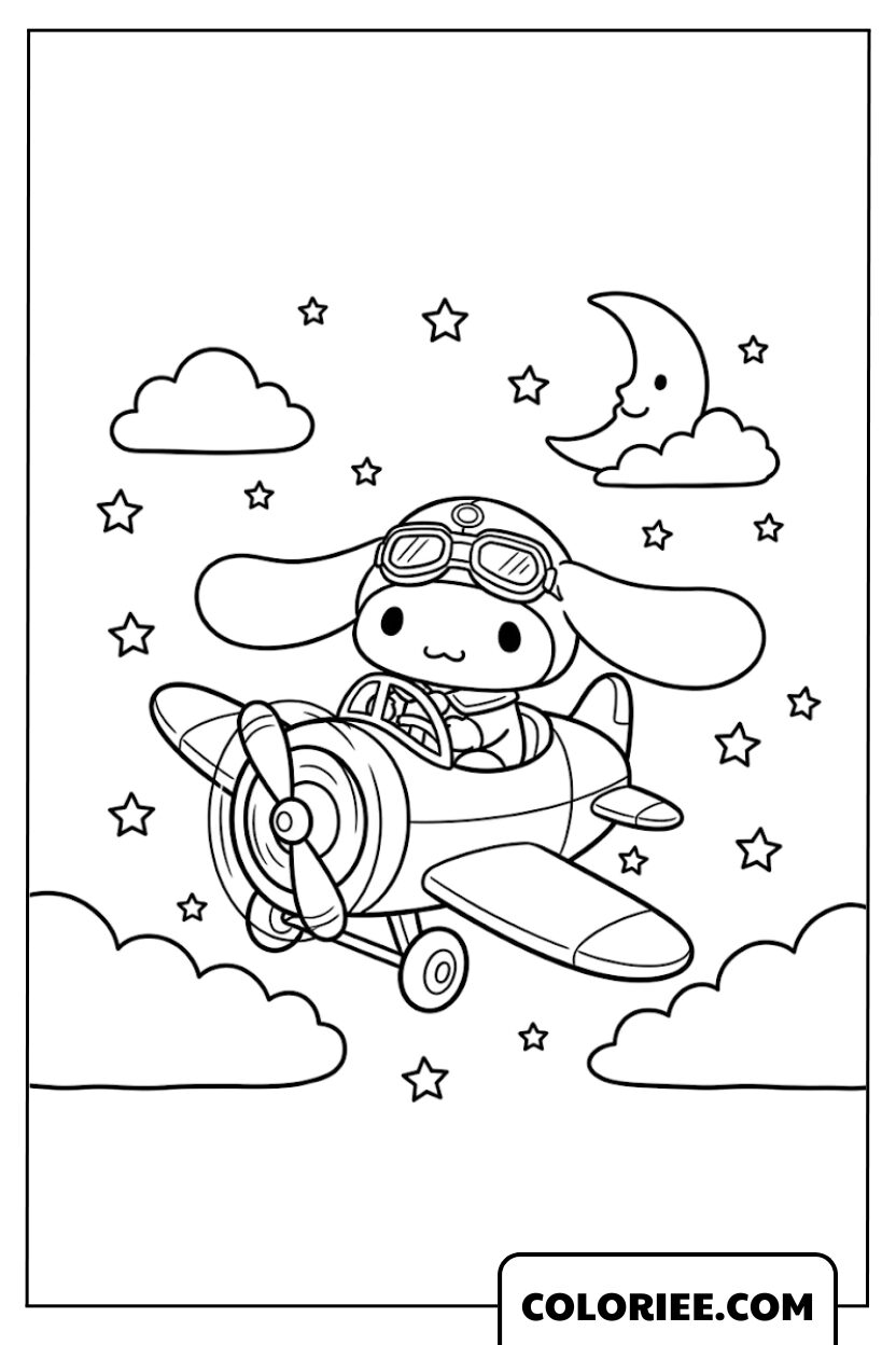 Cinnamoroll petit pilote volant parmi les étoiles